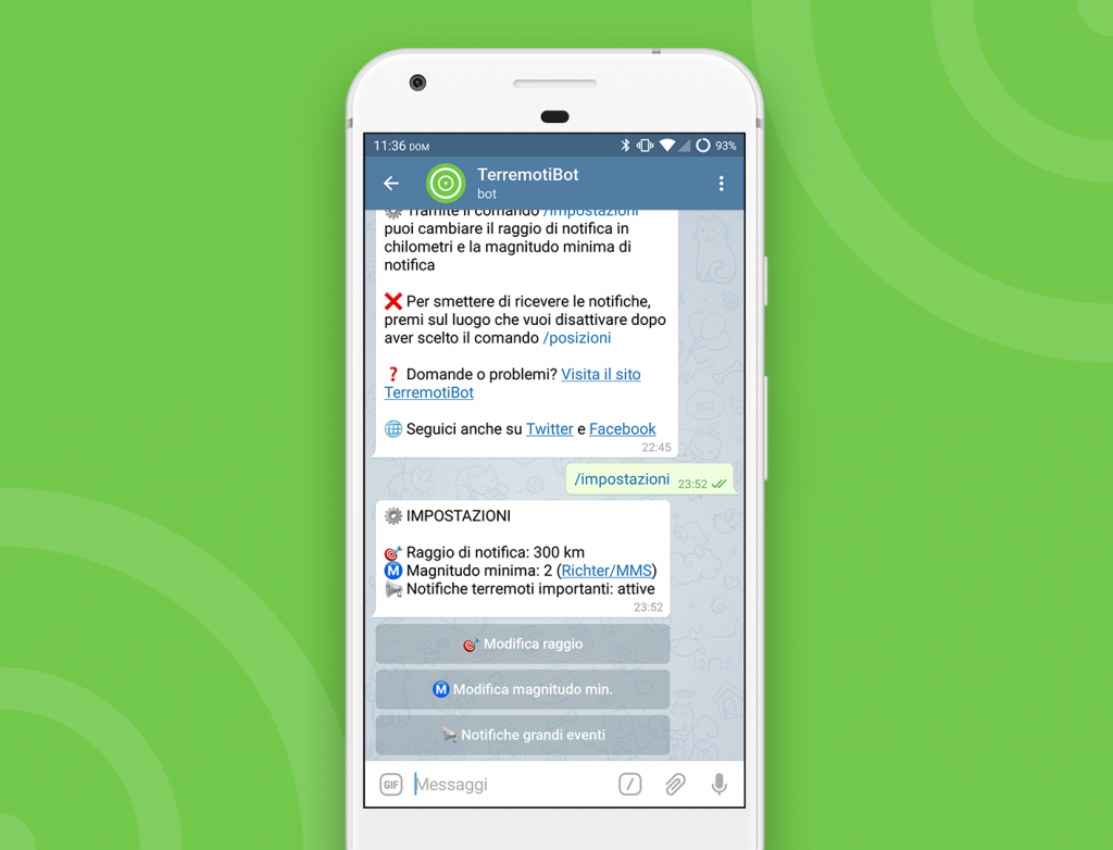 Impostazioni TerremotiBot