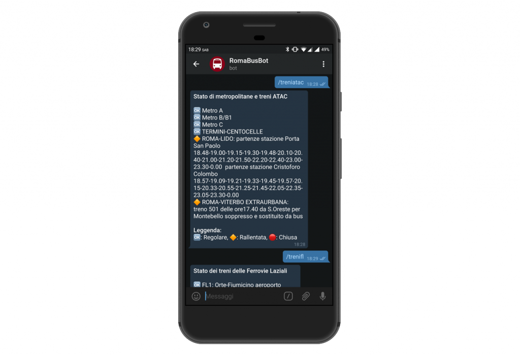 Informazioni treni su RomaBusBot